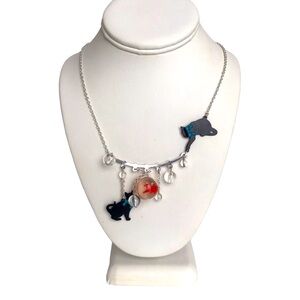 N2 Black Enamel Cat with Orange Goldfish Bowl Pendant Necklace